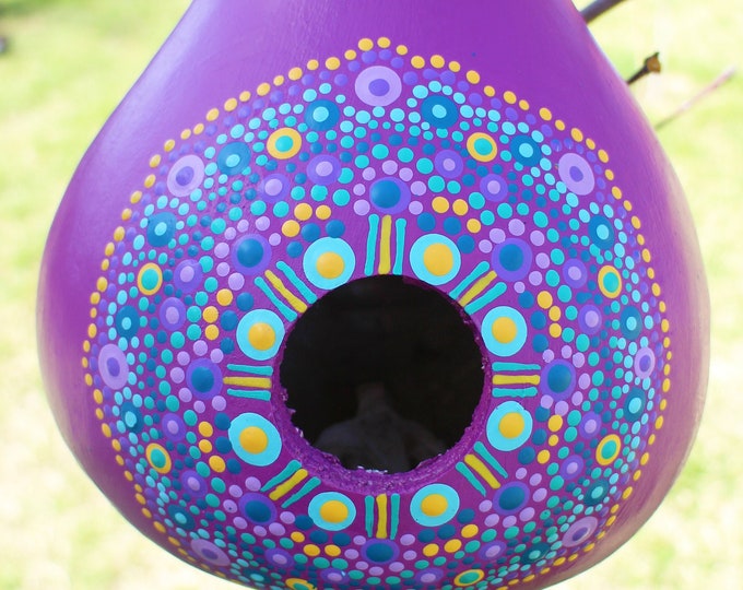Magenta and Purple Hand Painted Natural Gourd Bird House