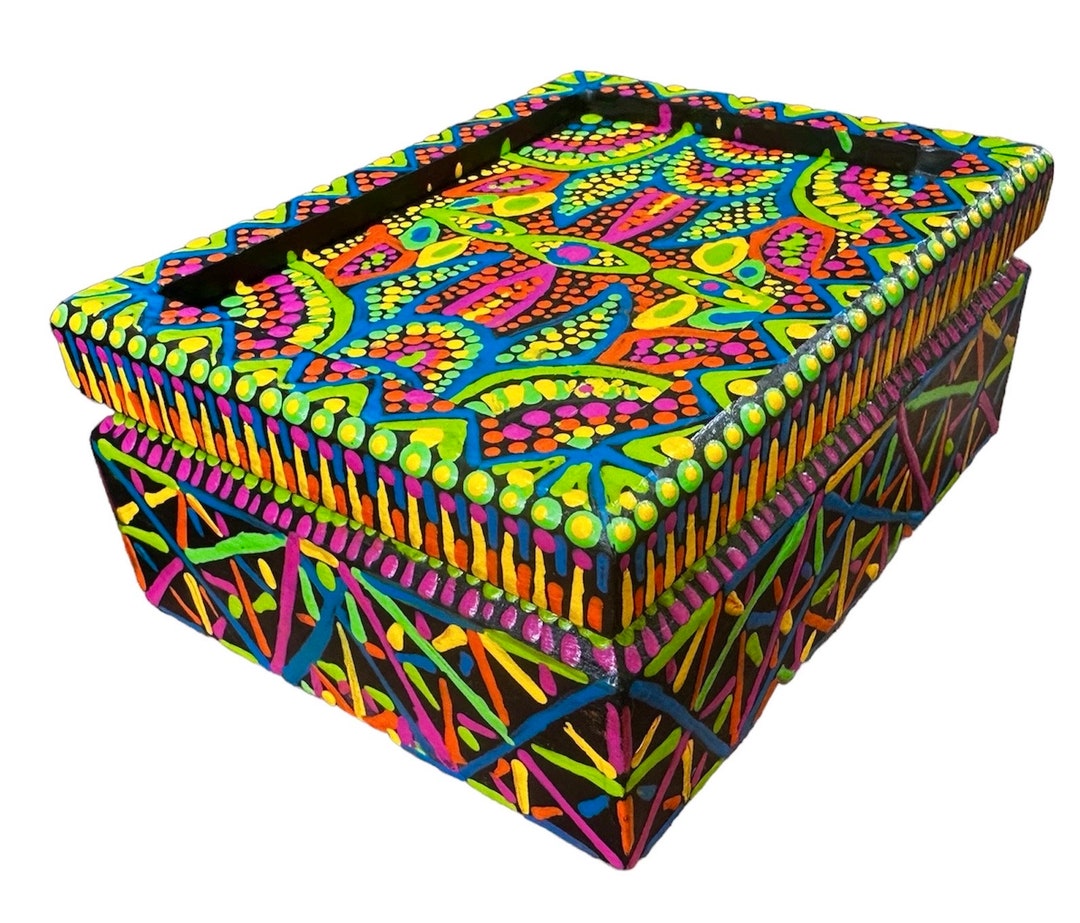 Vibrant Colorful Hand Painted Rectangular Wooden Box - Etsy