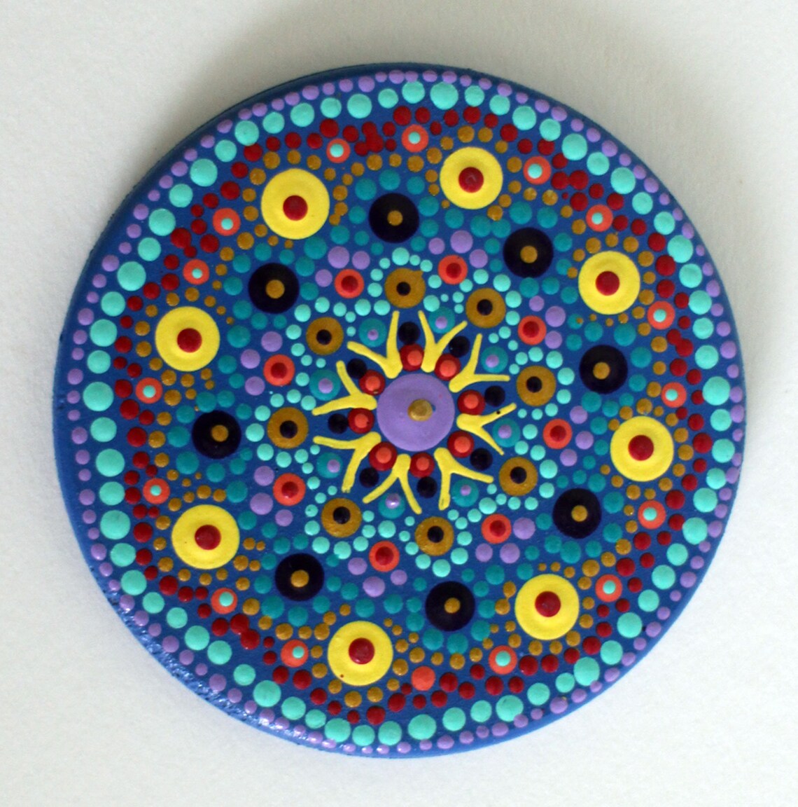 Hand Painted Dot Mandala Blue Round Wooden Coaster Set Etsy