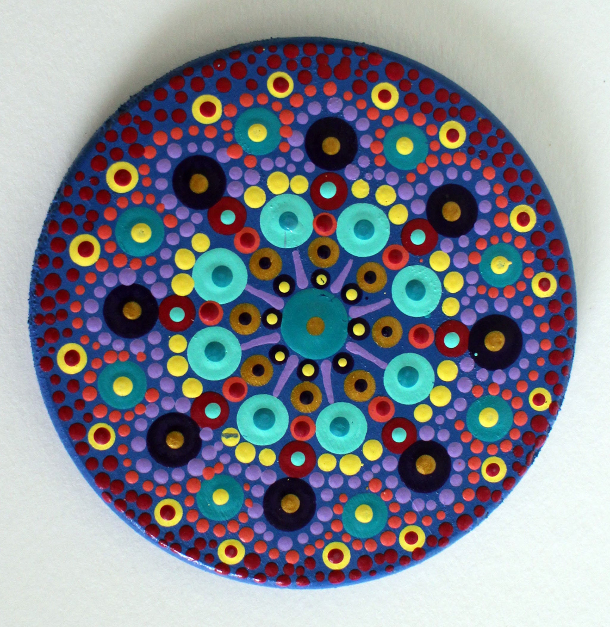 Hand Painted Dot Mandala Blue Round Wooden Coaster Set Etsy