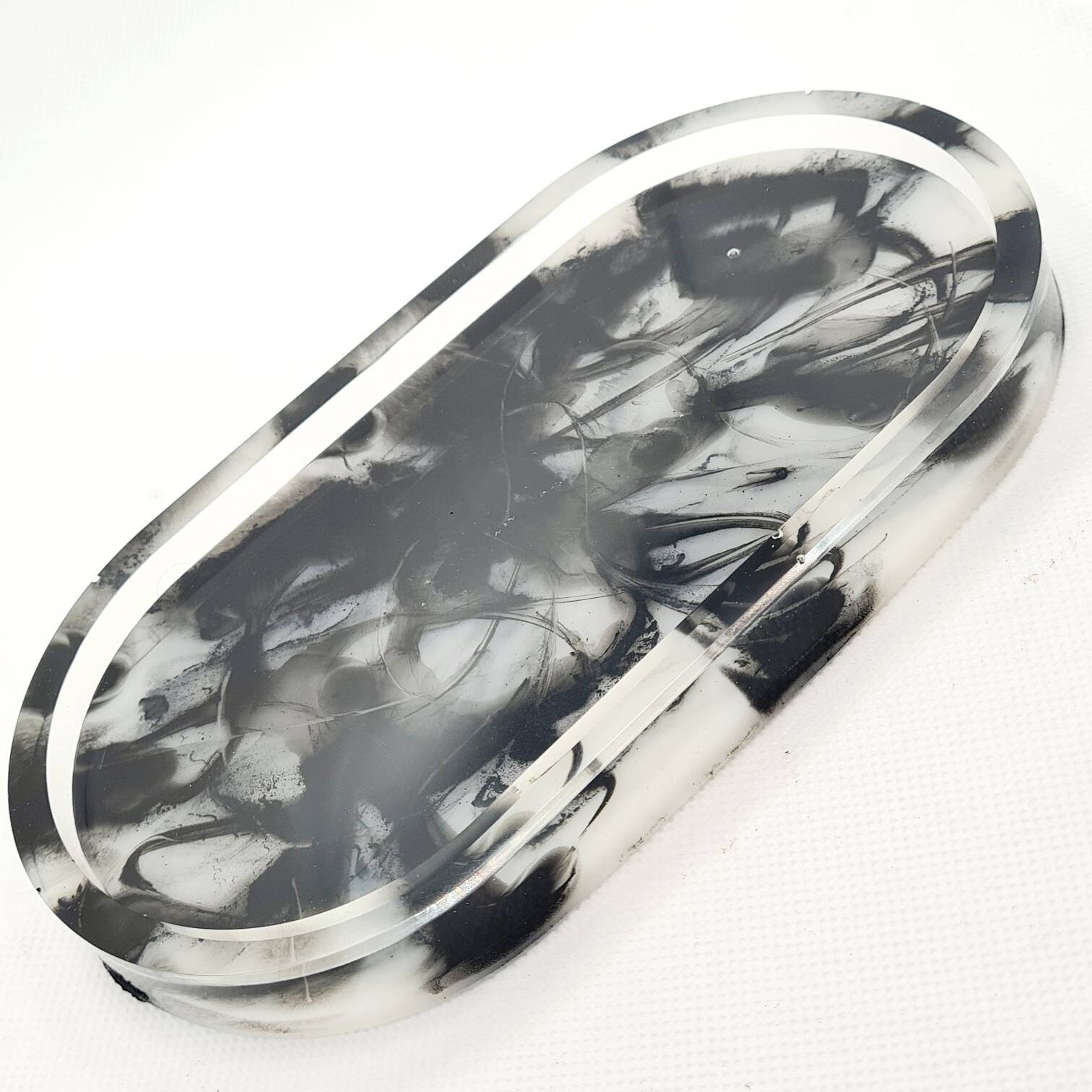 Oval Resin Black and White Marble Rolling Tray Trinket Tray Etsy