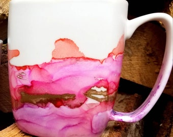 Alcohol Ink Mug -  Dusty Rose Ombre, Coffee mug,  unique mug, painted mug, watercolor, birthday gift, Christmas gift, pink mug, purple mug