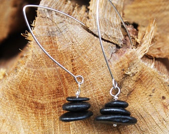 River Stone Modern Cairn Earrings -- NC Great Smoky Mountains, River Rock, Rock Cairn Jewelry, Stacked Stone, Unique, Pebbles, Yoga, Zen