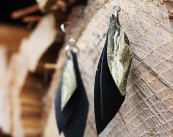 Flake Feathers Earrings -- Upcycled, Recycled Materials, Bicycle Rubber, Bike Tube Earrings, Elegant Jewelry, Feather Earrings, Eco Friendly