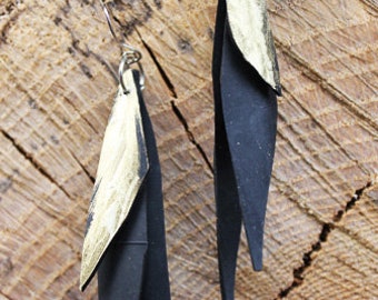 Flake Feathers Earrings -- Upcycled, Recycled Materials, Bicycle Rubber, Bike Tube Earrings, Elegant Jewelry, Feather Earrings, Eco Friendly