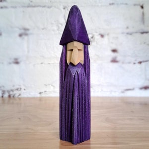 Purple Wizard Gnome Wood Carving Small 6 Inch Wooden Statue Fantasy Folk Art Figurine