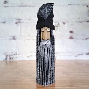 Wizard Gnome Wood Carving Small 6 Inch Wooden Statue Fantasy Folk Art Figurine