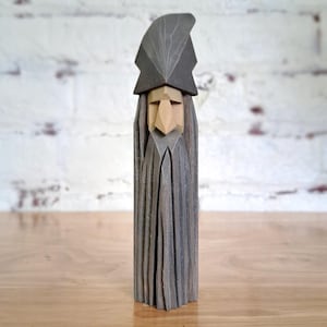 Grey Wizard Gnome Wood Carving Small 6 Inch Wooden Statue