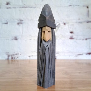 Grey Wizard Gnome Wood Carving Small 6 Inch Wooden Statue