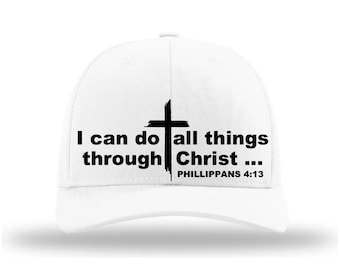 Regalos personalizados - Gorra de camionero Filipenses 4:13 - Todo lo puedo en Cristo - Gorra Richardson 112, Fe cristiana
