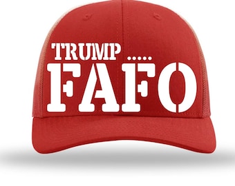 FAFO Trump en una gorra de camionero roja ajustable y personalizada de 112 RICHARDSON