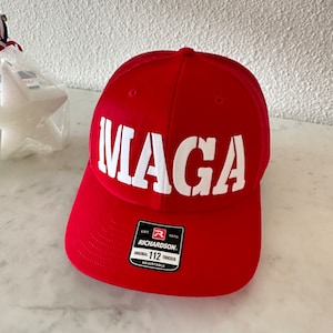Custom Trucker Hat, MAGA, 112 Richardson Adult fitted Adjustable snapback, Custom Red Trucker Hat