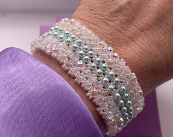 Women's crystal and blue pearl bracelet cuff