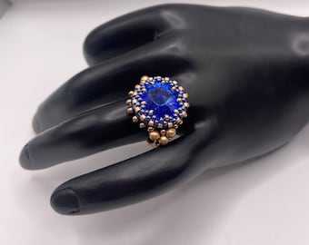 Blue crystal rivoli bezeled ring