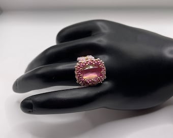 Women's pink bezeled crystal ring