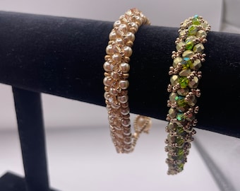 Beaded tennis bracelet in your choice of beige or light green