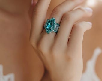 Turquoise bezeled Navette Ring; Statment Jewelry; Artisan jewelry; marquise stone