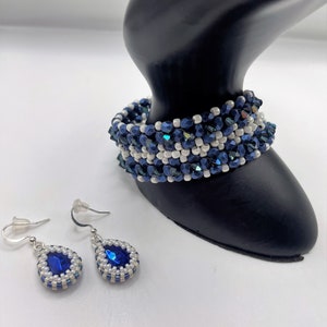 Blue and white bracelet and earring set