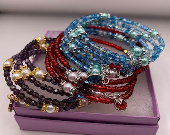 Memory Wire beaded bracelet in your choice of red, blue or purple