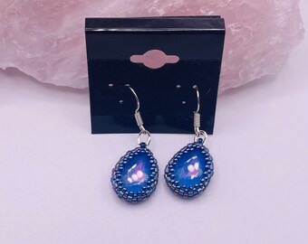 Womens Oval bezeled blue earring