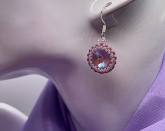 Swarovski 14 mm rivoli bezeled  lavender pierced earrings