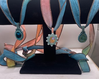 Vintage dyed silk pendant necklace in your choice of pendant color