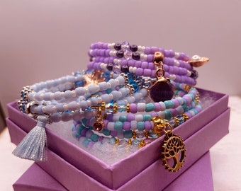 Women's spring and summer bracelet in either lavender, powder blue, or multi colored