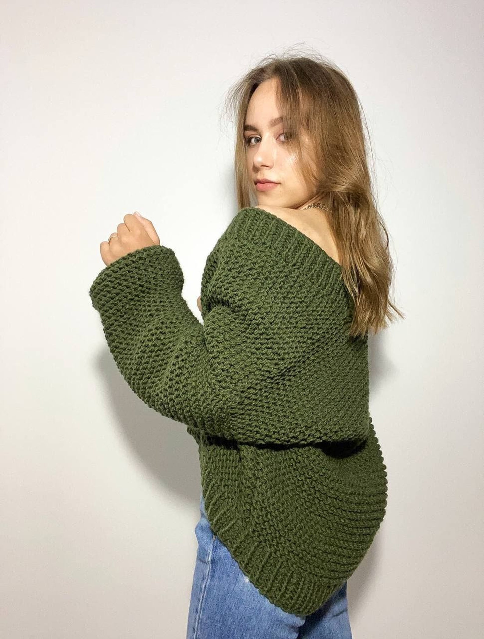 Oversized green cardigan Cozy chunky knit cardigan Women | Etsy