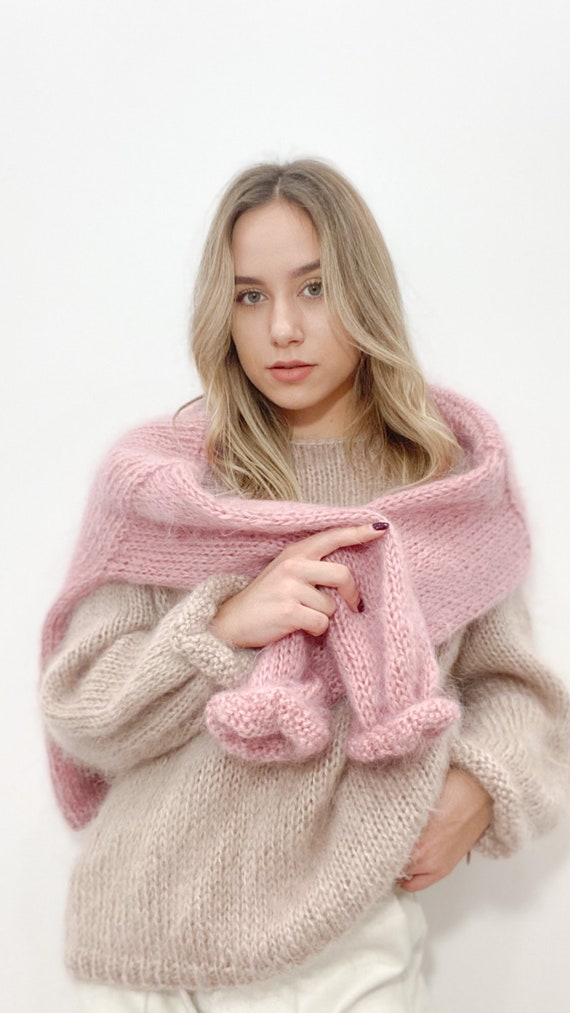 Relaxed Mohair Sweater Hand Knit Pullover Chunky Mohair