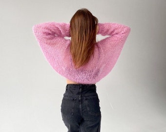 Mohair Sweater Oversized Sweater Knit Women Sweater Pink Sweater Chunky knit sweater Sexy sweater Slouchy ballon sleeves Womens Jumper