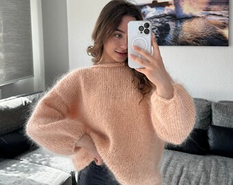 Relaxed Mohair Sweater Hand Knit Pullover Chunky Mohair Jumper Oversized Knitted Sweater Loose Fit Chunky knit sweater Sexy sweater