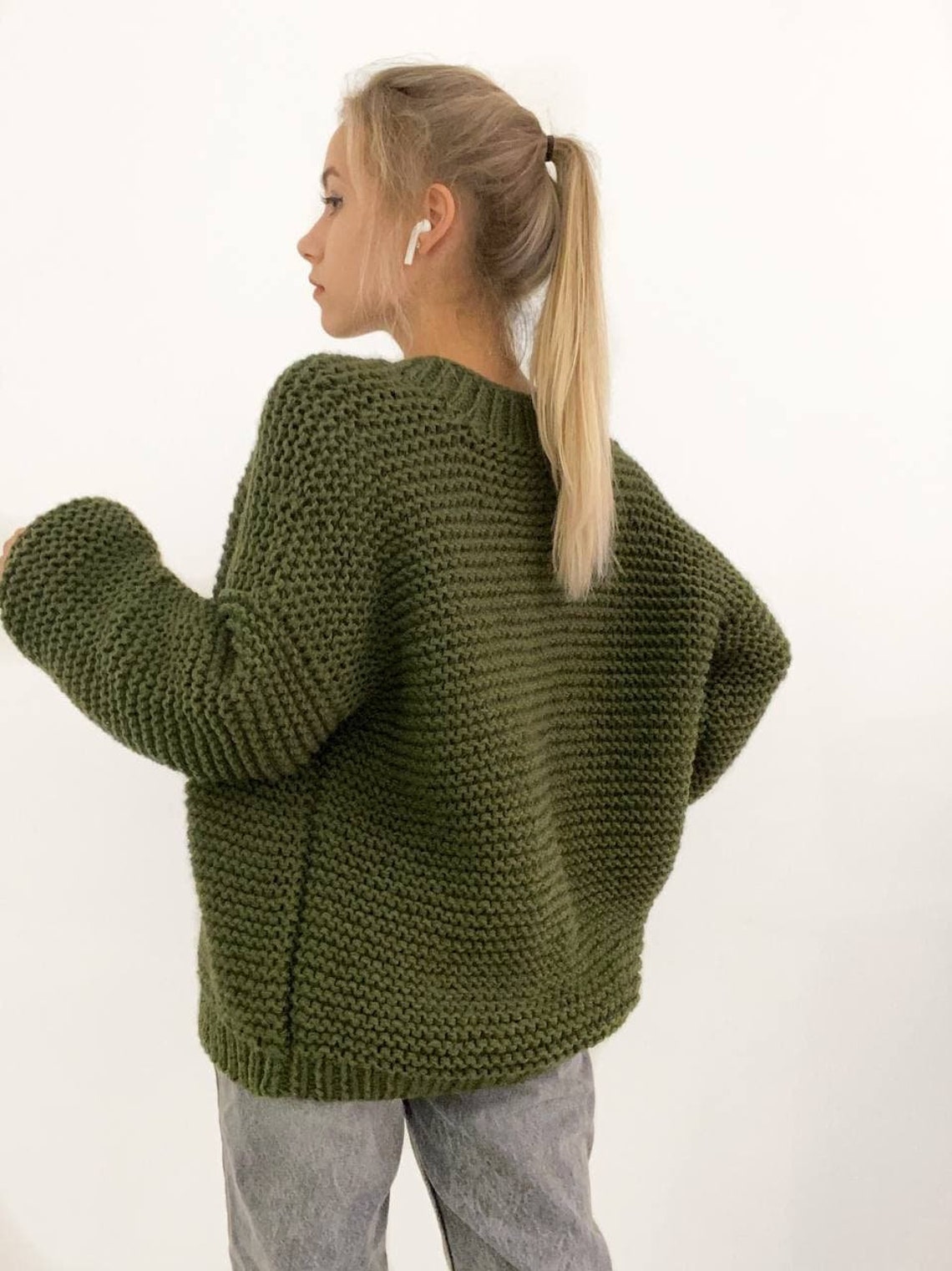 Oversized green cardigan Cozy chunky knit cardigan Women Etsy