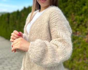 Knit cardigan,Open front cardigan,Women's clothes,Women's cardigans,Knit alpaca wool chunky woman cardigan, jacket, oversized, hand knit