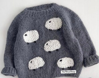 Cadeau pour future maman C'est un cadeau garçon Pull en tricot pour bébé un mouton Pull en tricot fait main personnalisé avec broderie pour bébé fille et garçon Nouvelle photo de bébé