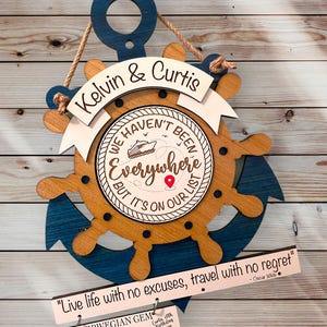PERSONALIZED XL Cruise Ship Anchor/Wheel Combo Cabin Door Decor/ Wall Hanging Cruise History Tracker (Double Wide Attachments) CUSTOM