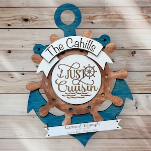 Cruise Ship Anchor & Captains wheel COMBO Cabin Door Decor/ Wall Hanging Cruise History Tracker Single Column