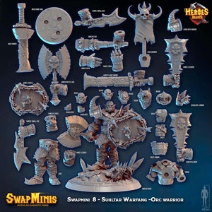 Swapmini  8 - Suhltar Warfang -Orc warrior ( digital stl file for 3d printing )-  For D&D Dungeons and Dragons • Tabletop Gaming •
