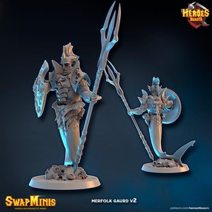 mer-folk warrior • digital stl for 3d printing• D&D Dungeons and Dragons • Tabletop Gaming •