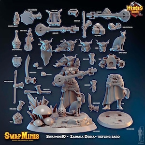 Swapmini 10 -  Zaimaia Drina- tiefling bard ( digital stl file for 3d printing ) -  For D&D Dungeons and Dragons • Tabletop Gaming •