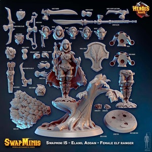 Swapmini 15 - Elanil Addan - elf ranger ( digital stl file for 3d printing )    For D&D Dungeons and Dragons • Tabletop Gaming •  miniatures