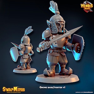 gnome fighter v1 • digital stl for 3d printing• D&D Dungeons and Dragons • Tabletop Gaming •