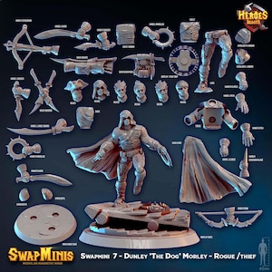 Swapmini  7 - Dunley &#39;The Dog&#39; Morley - Rogue /thief  ( digital stl file for 3d printing ) - For D&D Dungeons and Dragons • Tabletop Gaming