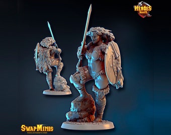 Female barbarian conan style  - DND   miniatures • digital stl for 3d printing• D&D Dungeons and Dragons • Tabletop Gaming •