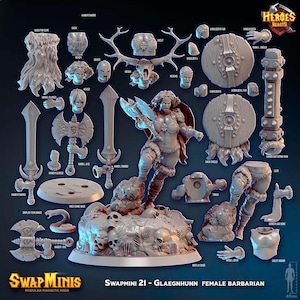 Swapmini 21 - Glaegnhunn - female barbarian  ( digital stl file for 3d printing ) -  D&D Dungeons and Dragons •Tabletop Gaming• Wargaming