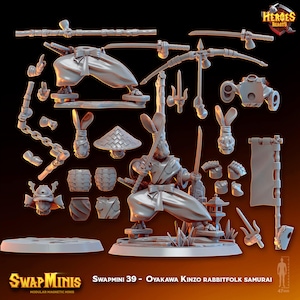 Swapmini 39 -  Oyakawa Kinzo rabbitfolk samurai ( digital stl file for 3d printing )  D&D Dungeons and Dragons • Tabletop Gaming  miniatures