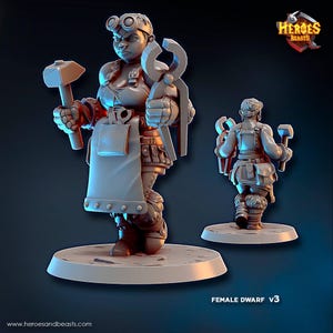 dnd female dwarf blacksmith  v3( digital stl file pre supported for 3d printing ) Dungeons and Dragons • Tabletop Gaming •