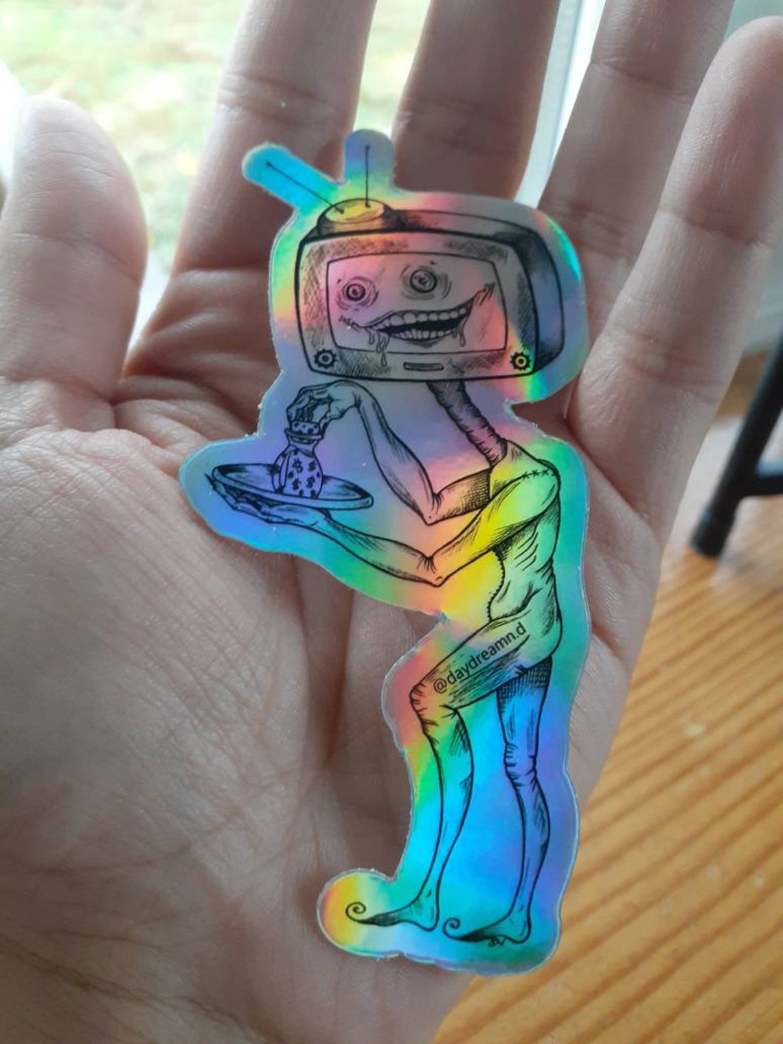 Corrupted puppet holographic vinyl sticker line drawing Etsy