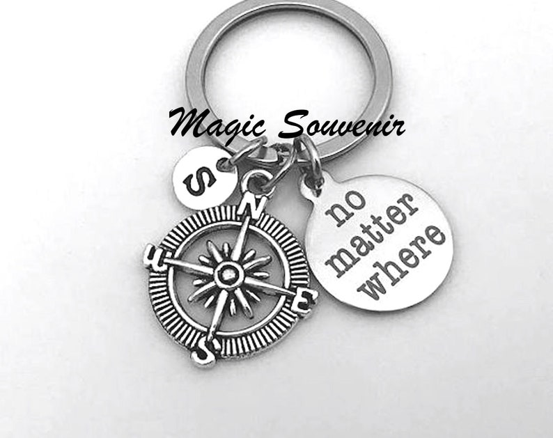 Compass keychain Initial Keychain Compass Charm Relationship No Matter Where Keychain Long distance gift Best Friend gift BFF Gift