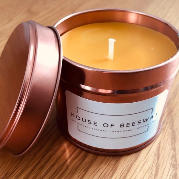 Beeswax candle in Rose Gold tin with Lid (Medium) / Travel Candle eco-friendly