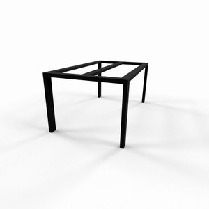 May include: A black, rectangular table frame with four legs. The table frame has a simple, modern design, and is made of a dark, matte material. The table frame is approximately 30 inches long and 20 inches wide.